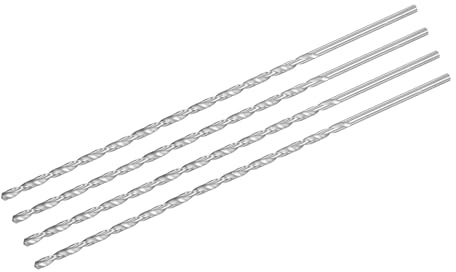 sourcing map 4mm Twist Drill Bits, High-Speed Steel Straight Shank Extra Long Drill Bit 250mm Length for Wood Plastic Aluminum, 4pcs