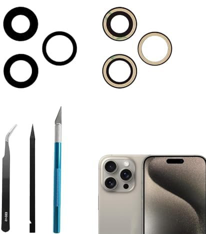 LiXiongBao 3 Pz Obiettivo di Ricambio per Fotocamera Posteriore per iPhone 15 PRO Max Lente Fotocamera Posteriore Sostituzione Vetro con Kit di Strumenti di Riparazione Professionale