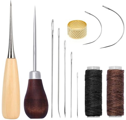 TICKLELY Set Punteruolo Punzoni per Cuoio con Ago e Filo per Cucire, Strumenti di Cucito Multifunzionali di Alta Qualità