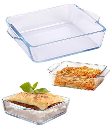 MINZHI, Casseruola in Vetro da Forno, 0,8 L, 19,5 x 16,5 x 4,6 cm, Pirofila in Vetro, Adatto per Forno, Frigorifero, Microonde e Lavastoviglie