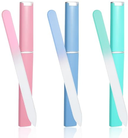 Wanmu 3 Stück Profi Nagelfeile, Glas-Nagelfeilen Fingernagelfeile mit Etui Doppelseitig Kristalloberfläche Nagelfeilen Professionelles Maniküre-Werkzeug für Frauen