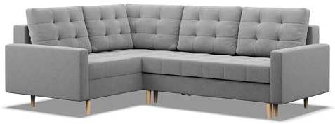 Mebligo - Ecksofa mit Schlaffunktion und Bettkasten Elma, Eckcouch mit Ottomane Links, Sofa L Form (BxTxH) 223 x 172 x 88 cm, Couch Wohnzimmer, Ecke Sofa, Grau (Lux 32)