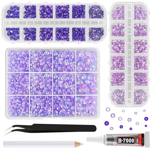 ASTARON Lila Harz Strasssteine zum Basteln, 2mm-6mm Gemischte Flatback Edelsteine Gems Jelly AB Bedazzling Diamanten für Bastelarbeiten, Nägel, Becher, Tassen Dekoration