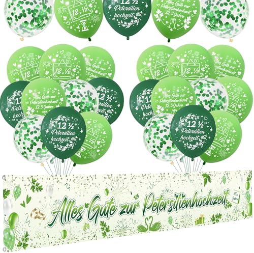 Petersilienhochzeit Deko Luftballons Banner Set - 12,5 Hochzeitstag Dekoration Ballons und Lange Partybanner, Grün Luftballon und Garten Dekorationen zum Petersilien Hochzeit 300 x 50 cm