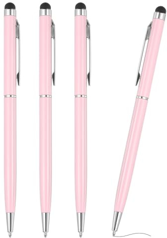 PATIKIL Ballpoint Pen with Stylus Tip, 4Pcs 2 in 1 Slim Metal Black Ink 1.0mm Medium Point Stylus Pen for Touch Screens Office Desk, Pink