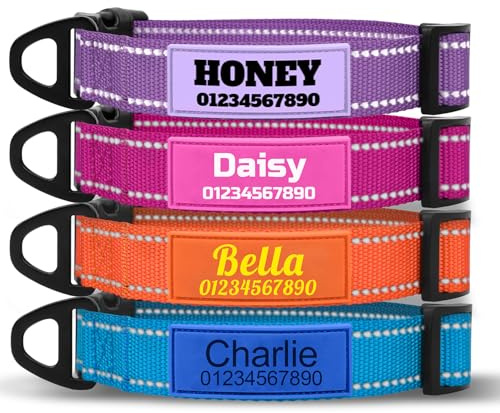 TagME Collar de Perro Personalizado, Collar para Perros Reflectante con Placa de Identificación de Silicona Suave, 5 Tamaños Ajustables para Perros Pequeños, Medianos y Grandes, Anilla en D de Acero