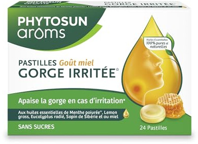 Phytosun Arôms - GOMMES Orange Eucalyptus GORGE SENSIBLE*- Huiles Essentielles - Menthe poivrée* - Adoucit la gorge en cas de gêne* - 30 Gommes, 60g