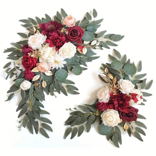 AQCQDQ 2 Stück Künstliche Blumen für Hochzeitsbogen Girlande Hochzeit Blumengirlande Seidengirlande Pfingstrose Willkommensschild (Rot, 2 Stück)