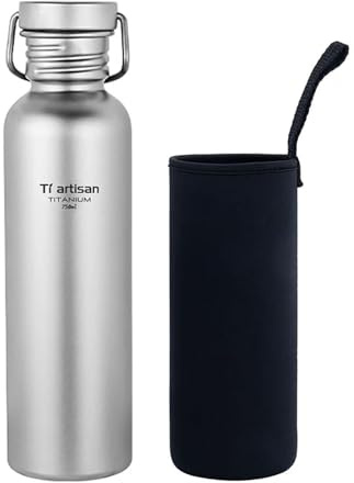 Ti artisan Titan-Trinkflasche, ultraleichte Titan-Wasserflasche, Sportflasche mit großer Öffnung, auslaufsicher, für Camping, Wandern, Reisen, Radfahren (750 ml) | Einwandige Titanflasche 750 ml, ofenfest, heizt direkt für Wandern, Rucksackreisen, Reisen