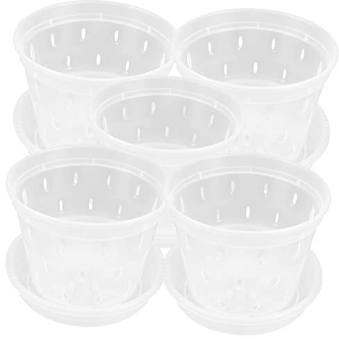 UKCOCO 5 Ensembles Pots de Fleurs Transparent pour Orchidées de Pots de Semis Soucoupes pour Plantes Intérieures Décorations