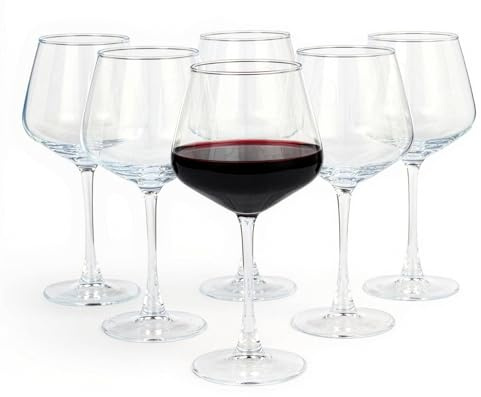 Amazon Basics Copas de Vino Tinto con Tallo, Juego de 6 Piezas, 568ml, Aptas para Lavavajillas