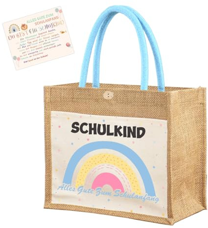 TAKONE Geschenktüte Schulanfang Mädchen Jute mit Grußkarte 1er Set