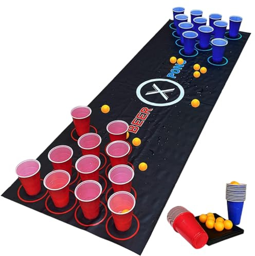 Ensemble de bière-pong avec set de table, 24 gobelets de fête (12 bleus et 12 rouges) et 24 balles, jeu à boire pour adultes pour fêtes, festivals, tournois, barbecues