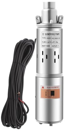 12V DC 180W Solar Tiefbrunnenpumpe Brunnenpumpe Rohrpumpe Tauchpumpe mit 17m Kabel, Förderhöhe 30 m, 1-Zoll Wasserauslass für Haushaltswasser Gartenbewässerung Teiche, Flüsse