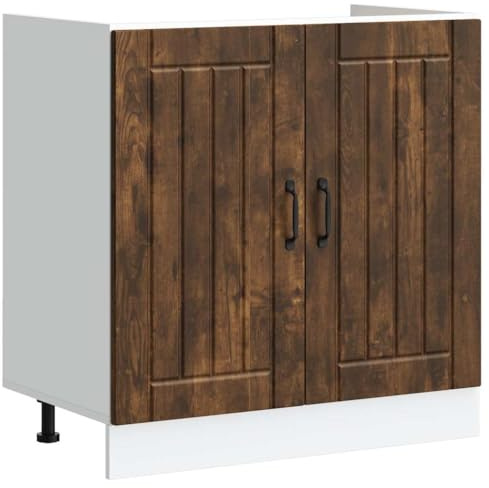 ZQQLVOO Mueble bajo Fregadero Lucca Madera contrachapada Roble Ahumado, gabinete Base Cocina con Amplio Almacenamiento, Puertas funcionales y Patas Ajustables, Material Resistente