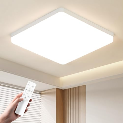 OTREN Plafon LED Techo Regulable, 30cm 48W 4800lm 3000K-6500K Cuadrado | Ajustable Cálida a Fría con Mando a Distancia, IP44 Agua para Baño Cocina, Lámpara Techo para Salón Dormitorio Pasillo Balcón