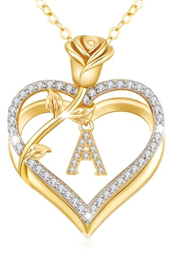 llyish Halskette Damen Gold A-Z Buchstaben Kette Herzkette Schmuck Damen | Personalisiert Buchstabenkette Geburtstags Geschenke für Frauen Frau Freundin Mama Valentinstag Muttertag Weihnachten