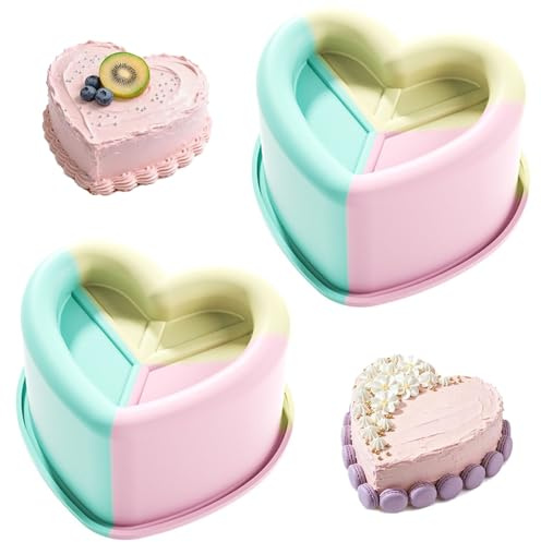 YXHZVON 2PCS Silicone Heart Shaped Cake Tin, 5 inch Silicone Love Heart Baking Tin, Cake Mould Cake Pan for Muffins Puddings Bread