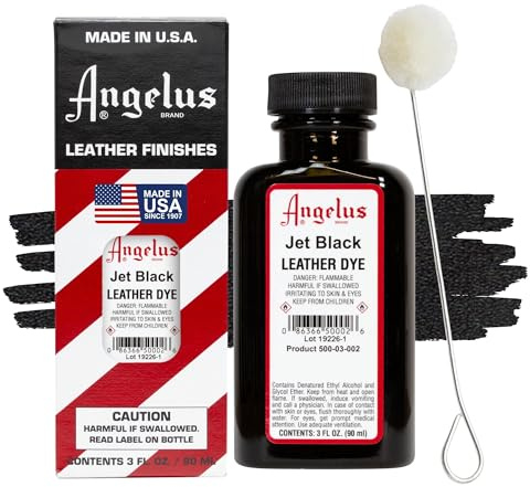 Angelus Leather Dye, Permanent Leather Dye for Shoes, Boots, Bags, Crafts, Furniture, & More - 3 fl oz, Jet Black