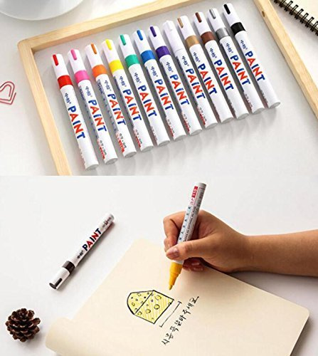 BEMLP Waterproof metallic paint marker pens with fluorescence colors tire black paint ceramic markers for glass fabric highlighters Tire pen