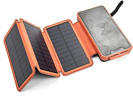 MYYING ELE Qi Solar Power Bank Qi Wireless Charger 20000mAh, Portable External Battery with 3 Foldable Solar Panels, Flashlight, Dual 5V/2.1A USB Ports for Qi Enabled Smartphones Devices, Orange