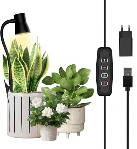 IMVSINCERE Lampes de Croissance pour Plantes d'Intérieur, LED 5000K à Spectre Complet, Col de Cygne avec Clip, Minuterie Automatique (3/9/12H), 9 Niveaux de Luminosité (noir)