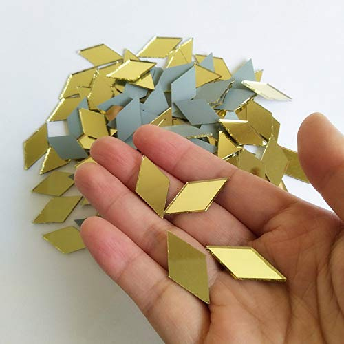 RUIXUAN Mosaikfliesen in Diamantform, Spiegelglas, Heimdekoration, Bastelzubehör (Glasspiegel, Gelbgold, 1,2 x 2,5 cm)