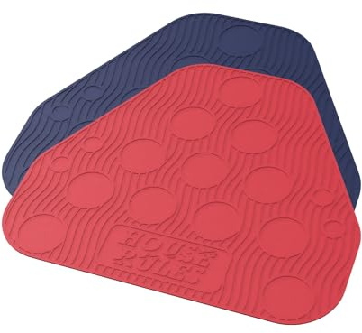 House Rules Red/Blue Silicone Beer Pong Mat (2pc) - 10-Cup Pong, 2 Water Cups, 4 Balls per Mat - Adults