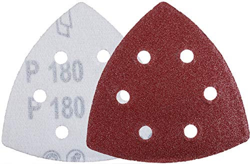 YoiYee 180 Grit Delta Sanding Sheet, Hook and Loop Triangle Sandpaper Pad, Sand Paper Disk, 6 Holes, 93 x 93 x 93mm, 20 Pack