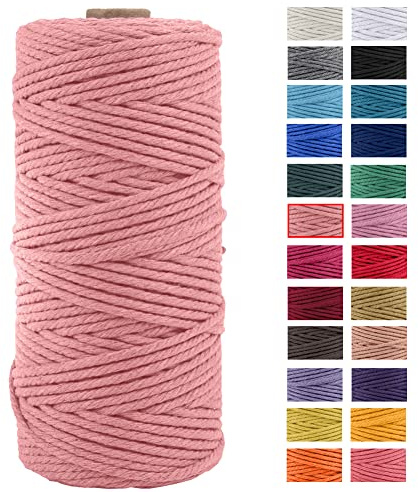 JeogYong Cuerda Macrame, Hilo Cordón Algodón Natural Grueso Cordón Macramé para Tapices, Colgadores Plantas, Manualidades Bricolaje, El Hogar Decoracion (Rosa melocotón)
