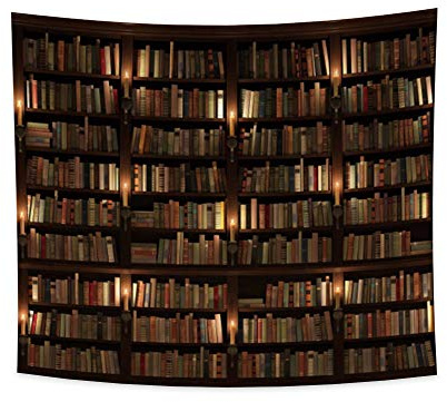 YONGFOTO 220x190cm Vintage Bücherregal Wandteppich, Alte Bibliothek Wandteppiche Holz Kerzenständer Kerzen Bücher für Wohnzimmer Wohnheim Dekor Sofa Teppich Decke