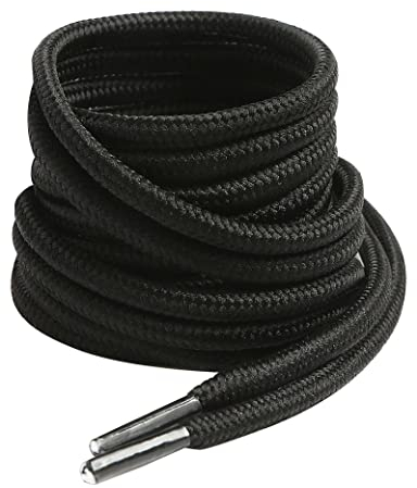 VSUDO Cordones Redondos Negro de Zapatos para Botas de Montaña, ø4 mm Cordones Zapatillas de Botas Trabajo, Cordones Botas de Militares/Seguridad/Treking para Mujer o Hombre (1 Pare-Negro-140cm)