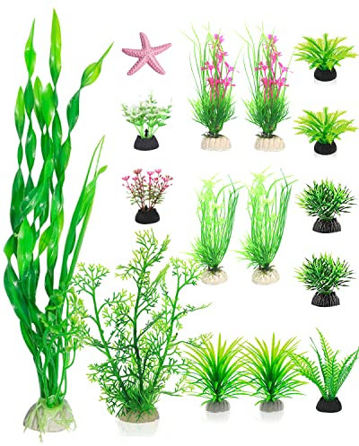 QZQ Artificial Aquarium Plants 16 Pack Fish Tank Decoration with Ornament, Artificial Aquatic Plants Set Use for Fish Tanks Aquarium Decorations
