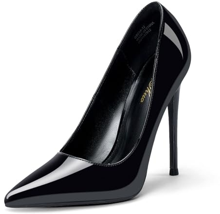 GENSHUO Women's 4.7 Inch Pumps Pointy Closed Toe Stiletto Sexy High Heels Slip on Porm Party Wedding Dress Shoes All Black Size 9.5