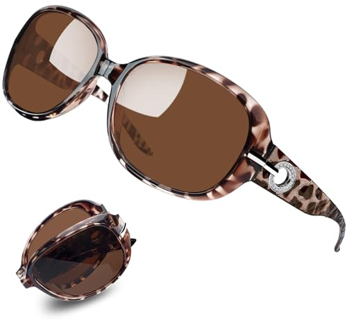 Joopin Plegables Polarizadas Leopardo Gafas de Sol Mujer Polarizadas de Moda Grandes con Estuche Portátil para Conducir Viajar Foldable Sunglasses Women
