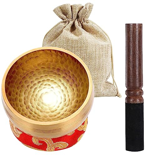 Tibetische Klangschale Klein，8CM Klangschalen Set mit Klöppel, Klangschalenkissen und Geschenk-Box, Handgehämmert in Nepal Singing Bowl für Meditation, Yoga, Chakra, Meditation Zubehör