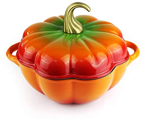 ZAANU Soup Pan Stock Pots,Cast Iron Pumpkin Cocotte,Casserole Dish Cast Iron Ceramic Induction and Gas Safe-with Lid(24cm Casserole),Best Gifts for Family People-1 (2)
