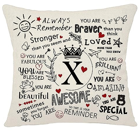 Bacmaxom Inspirational Quote Always Remember Cushion Cover with A-Z Initial Letters Inspirational Gift for Women Men Girls Boys Family Friends Colleagues Cheer Up Positive Graduation Birthday (X)