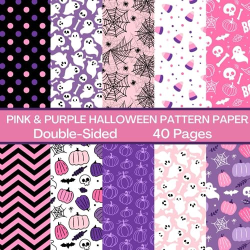 Pink & Purple Halloween Scrapbook Paper: 40 Pages 20 sheets: Cute Halloween Pattern Paper: Double Sided for Scrapbooking, Card Making, Origami, DIY and More