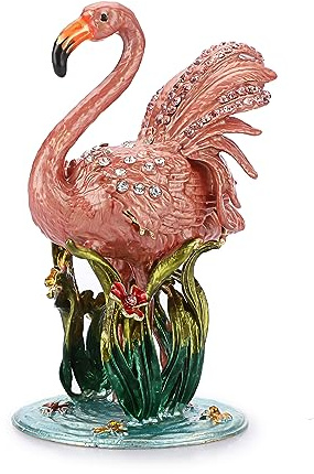 TOLIDA Flamingo Mini Schmuckkästchen Handbemalte Aufklappbare Emaillierte Schmuckschatulle Luxus-Schmuckkästen Schmuckkoffer Aufbewahrungsbox für Ohrringe Halsketten Ring als Geschenk Deko