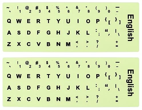PATIKIL English Keyboard Stickers Glow in the Dark, 2 Pack Luminous Universal Keyboard Replacement Cover for Notebook Desktop Computer, Black Lettering