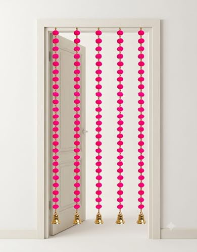 Indische handgefertigte Pompom-Girlande mit Glocken, ca. 152 cm, 2 Girlanden, Diwali-Dekor, Weihnachtsdekoration, Hot Pink