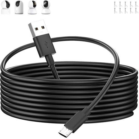 ACOCOBUY Câble Micro USB 5m Long Câble Chargement pour Mi Security Camera | Type A vers Micro Charge pour Mi 360° Home Security Camera 2K Pro/360° Home Caméra Sécurité 2K/Smart Caméra C300 C200 noir