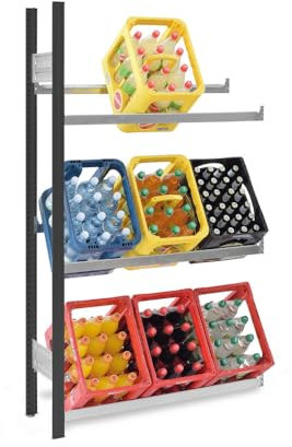 PROREGAL Getränkekistenregal Stecksystem | Anbauregal | HxBxT 175x100x30cm | Fachlast 100kg | 3 Ebenen für 9 Getränkekisten | Anthrazit/Verzinkt