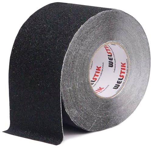 WELSTIK Ruban adhésif antidérapant avec autocollant, 100 mm x 20 m - Bande adhésive antidérapante pour escaliers et marches - Adhésif à haute traction pour intérieur et extérieur - Imperméable - Noir