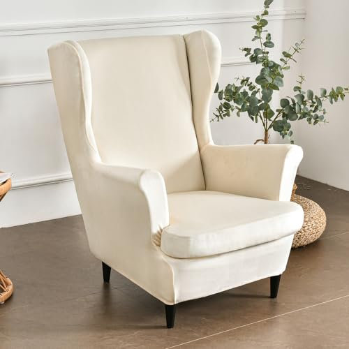 Hixingo 2-Teilig Ohrensessel Überzug, Samt Strandmon Mode Monochrom Sesselbezüge, Abnehmbar Polyester Ohrensessel Bezug, für Wohnzimmer Hotel Clubhaus Sesselschoner (Beige)
