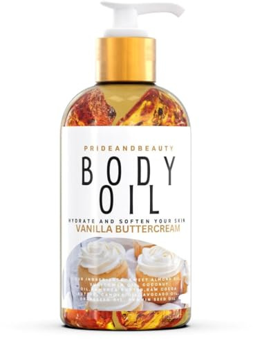 PrideandBeauty After Shower Oil. Skin Hydrating Oil. Body Oil Scented. Body Oils For Women Dry Skin. (Vanilla Buttercream) (4 OUNCES, Vanilla Buttercream)