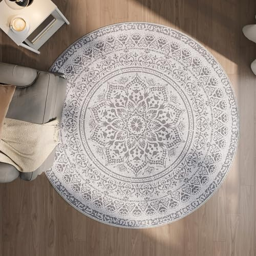 SONGMICS HOME Rund matta, 160 cm d, vardagsrumsmatta, halkfri matta, fluffig, dekoration, för vardagsrum, sovrum, maskintvättbar, boho-stil, duvgrå TAR052G01