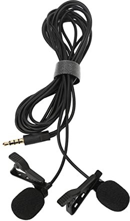 Micrófono de Solapa Lavalier de Doble Cabeza Negro, Micrófono de Solapa No Requiere Instalación de Controlador con Clip de Cuello de