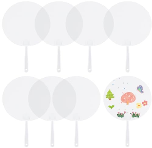 SOFPLATE 10 Stück Handfächer Kunststoff Rund Handfächer Blanko Großpackung Flach PVC Durchsichtig Für Den Sommer Transparent Chinesischer Stil Handgehalten Dekorativ Bedruckbar Für Tanzaufführungen